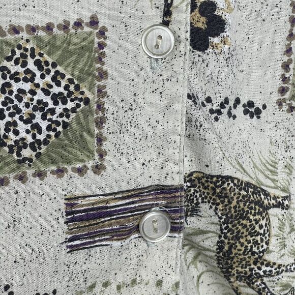Vintage Safari 1x Plus Print Button Front Shirt Tiger Leopard Print Size - Picture 8 of 11
